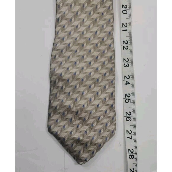 Palatina Mens 100% Silk  Geometric Made in USA 4.5 neutral colors Blue Cream Vtg - Picture 8 of 8